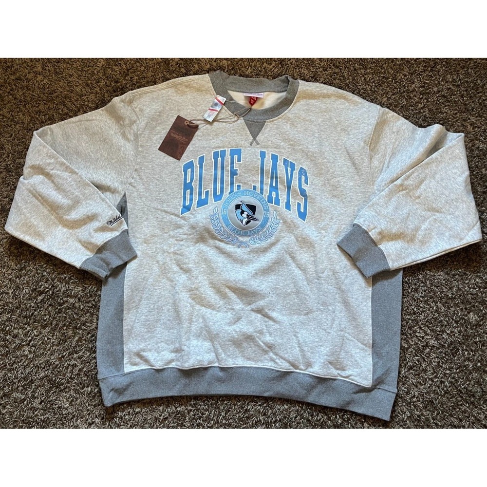 NEW Mitchell & Ness Johns Hopkins Blue Jays NCAA Logo Fleece Crewneck (Medium)